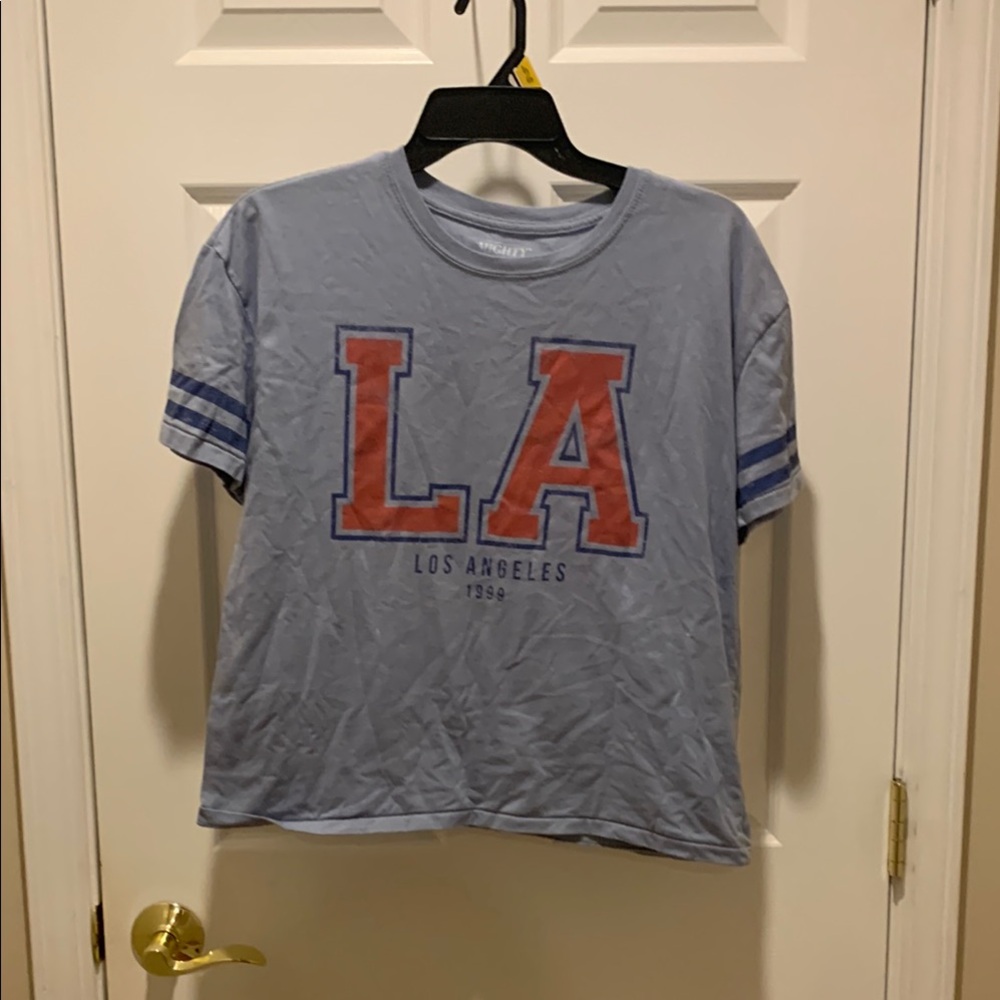 Blue and Red Short Sleeve Tee with LA Graphic